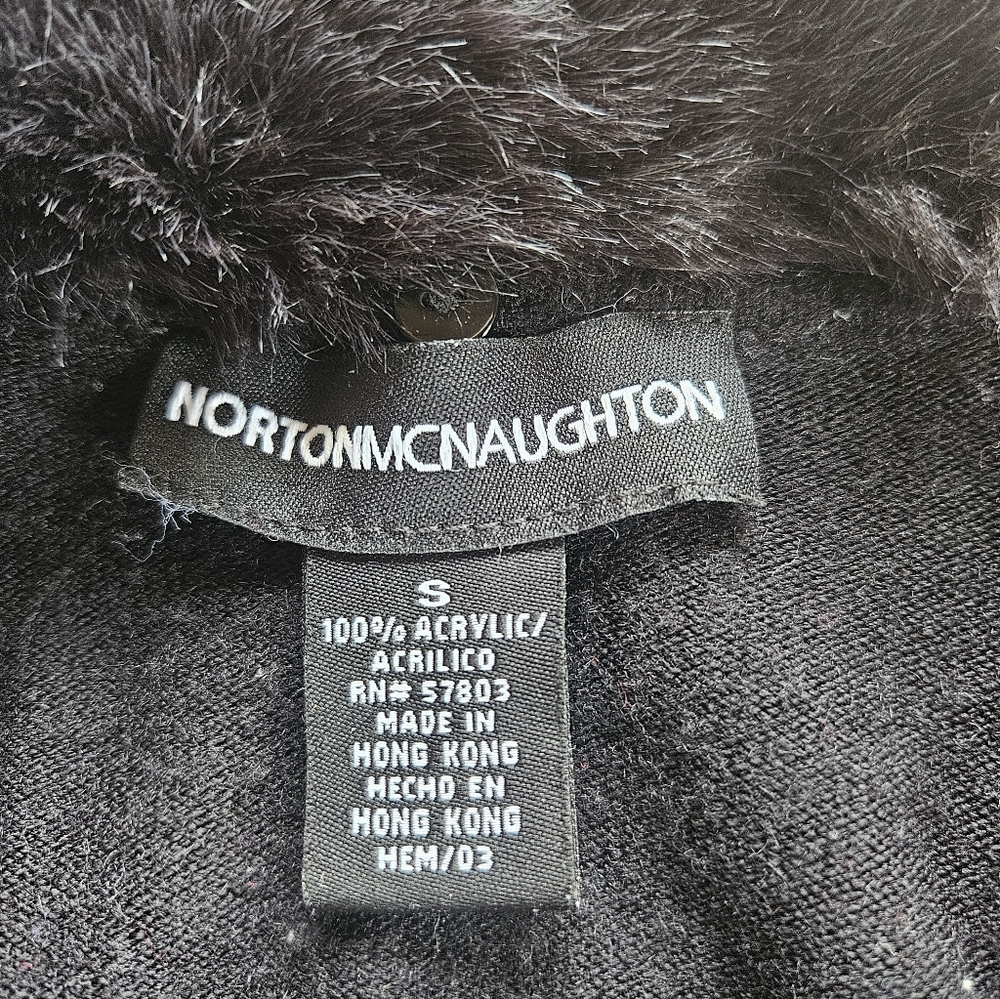 Unique Norton McNaughton Black Sweater Cardigan with Faux Fur Collar.size Small - Picture 6 of 8